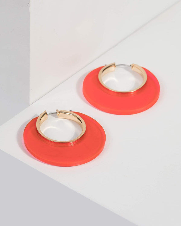Orange Acrylic Statement Hoop Earrings | Earrings