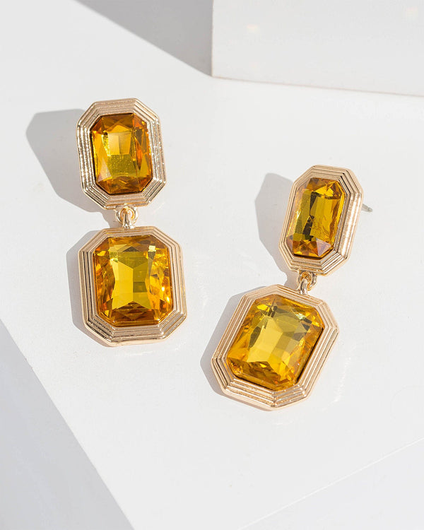 Colette by Colette Hayman Orange Double Octagon Crystal Drop Earrings