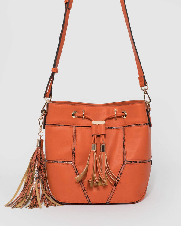 Orange Sadie Drawstring Cross Body Bag | Crossbody Bags