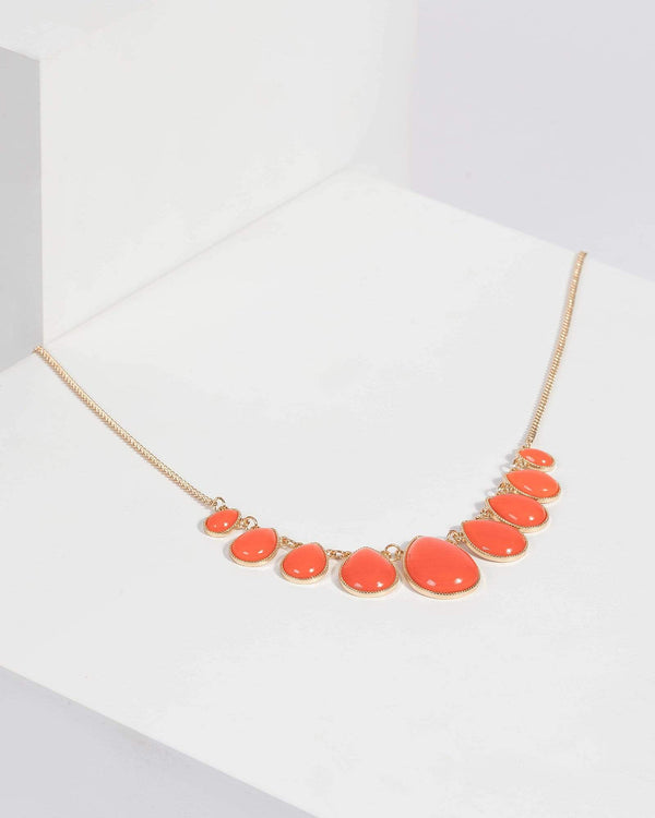 Orange Stone Rope Necklace | Earrings