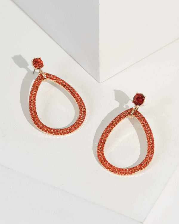 Orange Teardrop Crystal Drop Earrings | Earrings