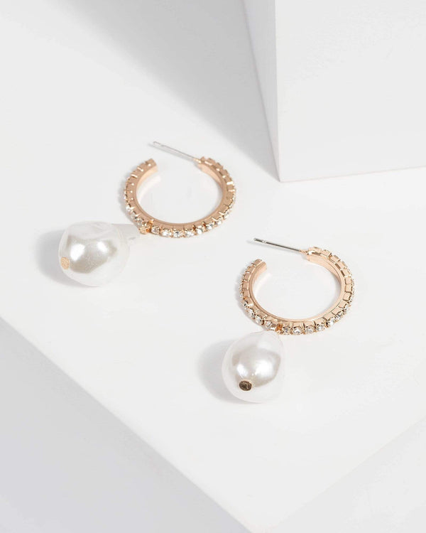 Organic Pearl Pave Hoop Earrings | Earrings
