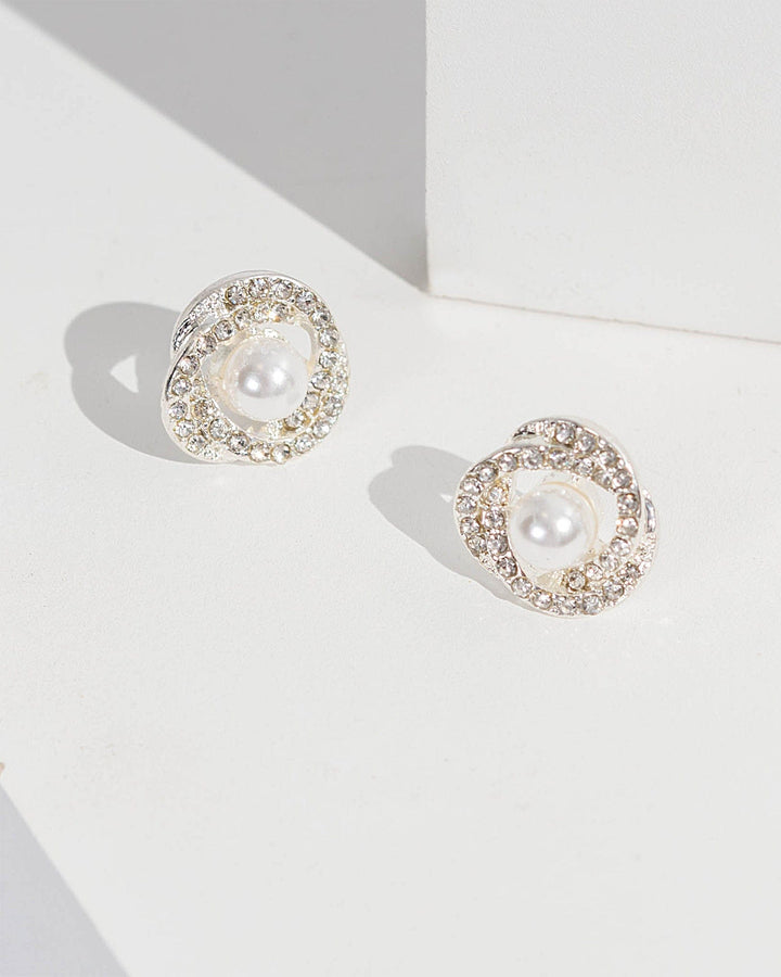 Colette by Colette Hayman Pearl And Crystal Cross Over Stud Earrings