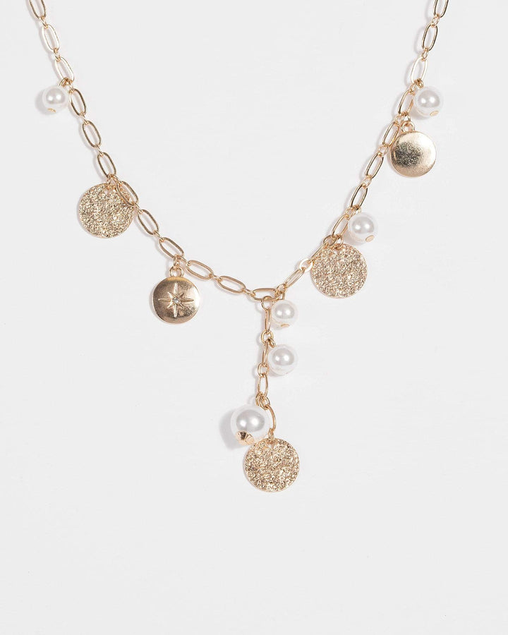 Pearl and Metal Disc Necklace | Necklaces
