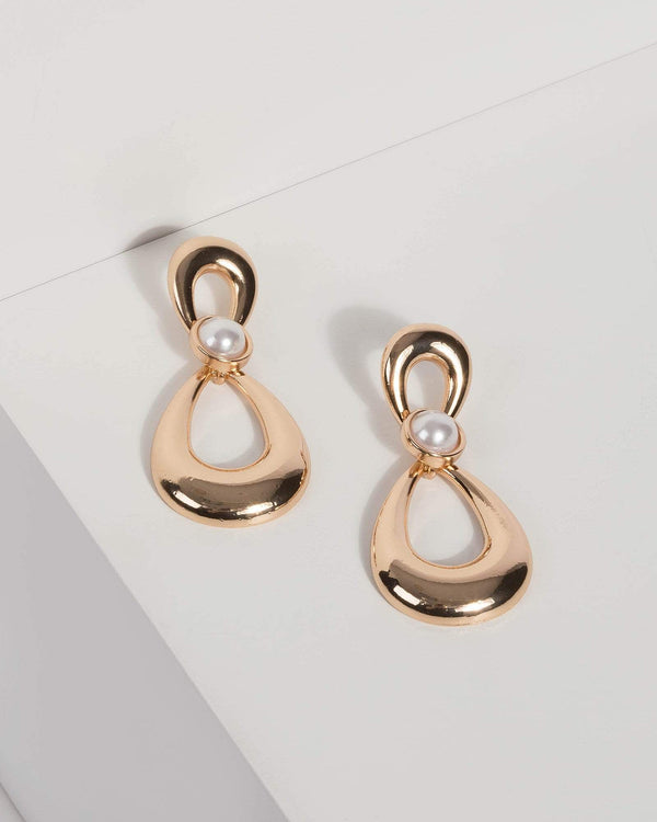 Pearl and Metal Drop Earrings | Earrings