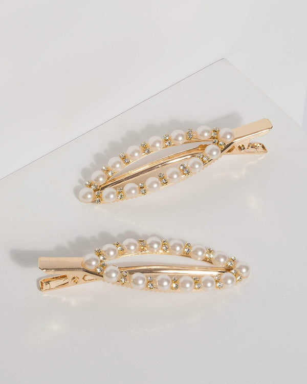 Pearl Oval and Crystal Hair Clips | Hair Accessories