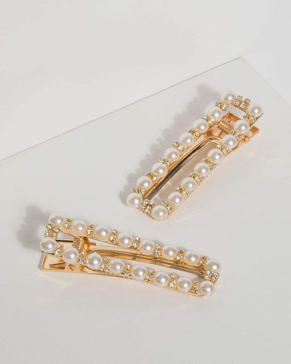Pearl Rectangle Crystal Hair Clips | Hair Accessories