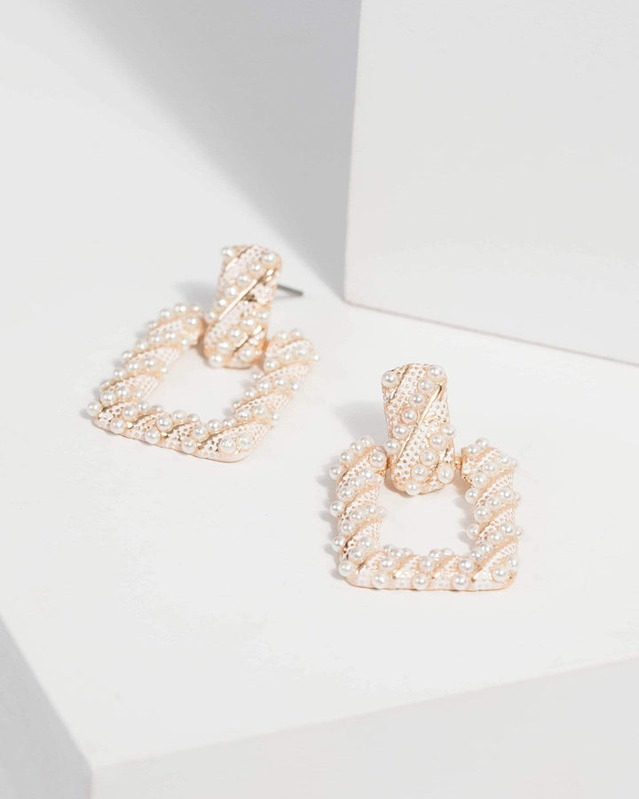 Pearl Rectangle Drop Stud Earrings | Earrings
