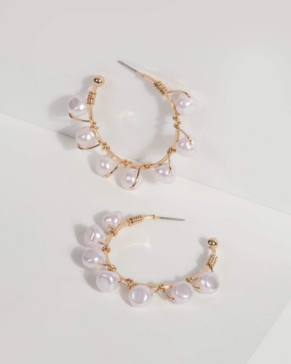 Pearl Wire Hoop Earrings | Earrings