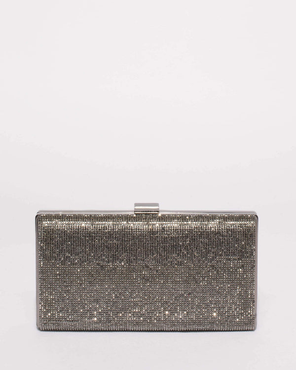 Pewter Margot Diamante Hardcase Clutch Bag | Clutch Bags