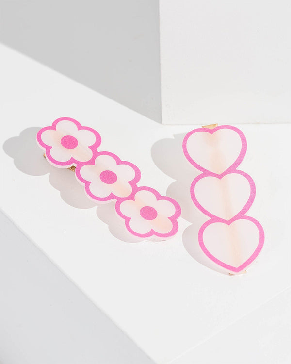Colette by Colette Hayman Pink 2 Pack Clear Flower And Heart Hair Slides