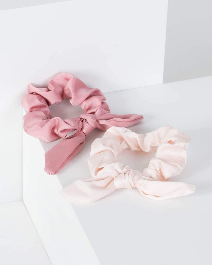 Pink 2 Pack Small Satin Bow Hair Tie | Accessories