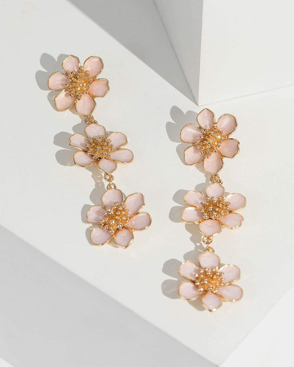 Pink 3 Flower Drop Earrings | Earrings