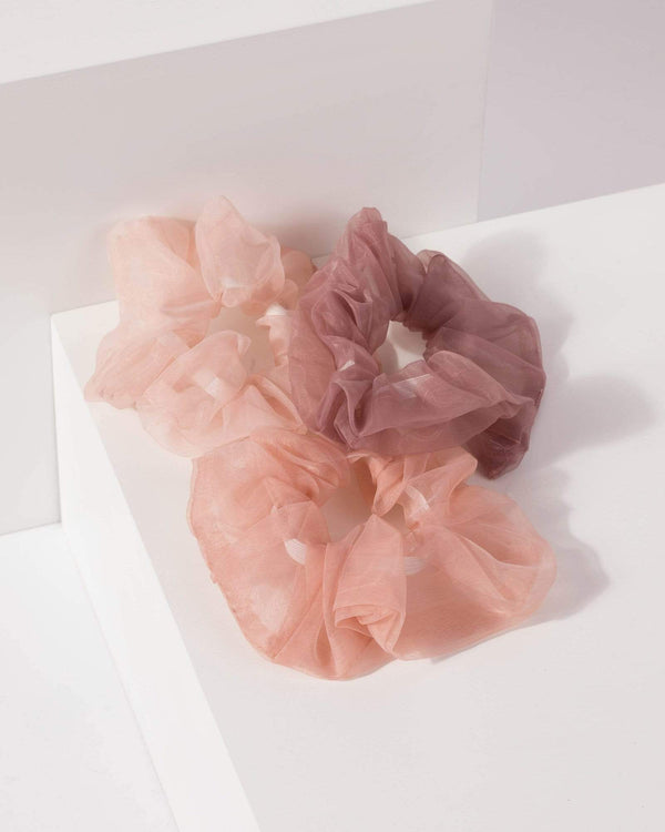 Pink 3 Pack Plain Organza Scrunchie | Accessories