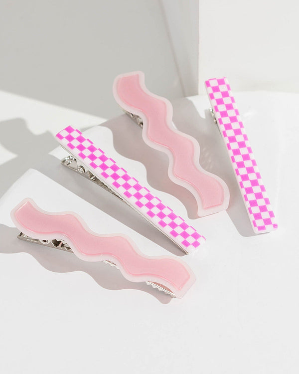 Colette by Colette Hayman Pink 4 Pack Wave Detail Hair Slides