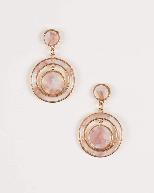 Pink Acrylic Circle Stud Drop Earrings | Earrings