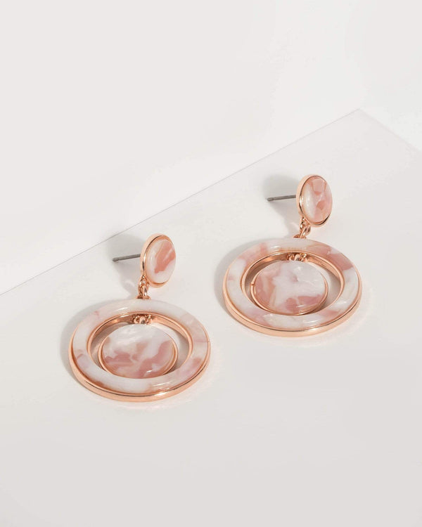 Pink Acrylic Double Circle Stud Drop Earrings | Earrings