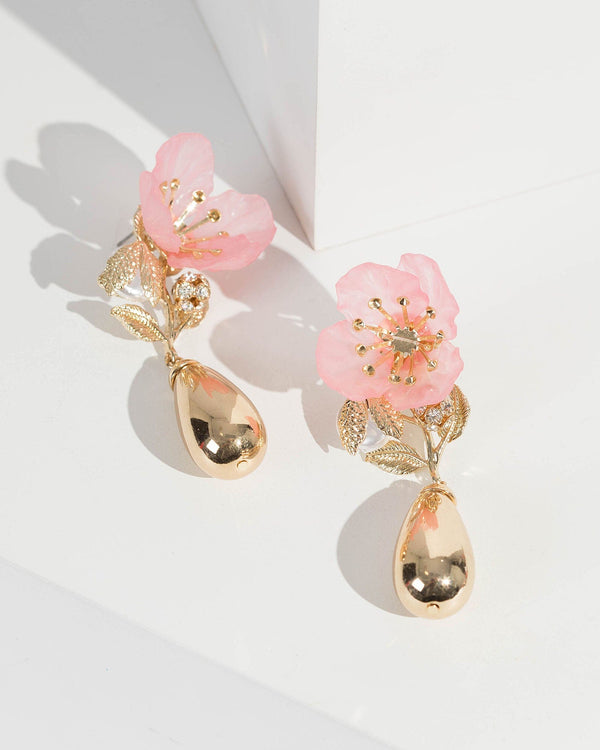 Pink Acrylic Leaf Detail Drop Earrings | Earrings