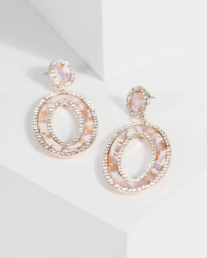 Pink Acrylic Marble Crystal Earrings | Earrings
