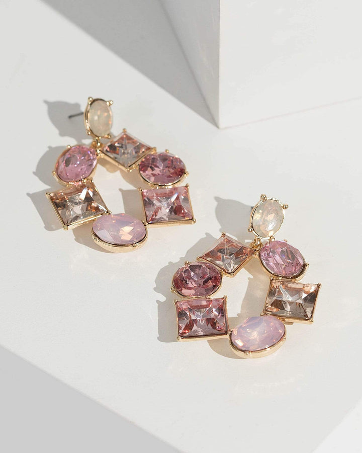 Pink Alternating Crystal Tear Drop Earrings | Earrings