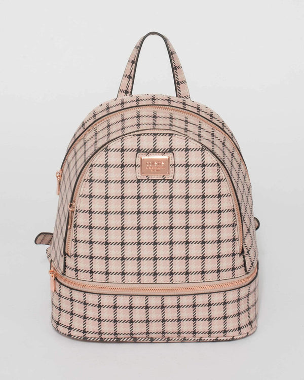 Pink And Black Check Bridget Plain Backpack | Backpacks