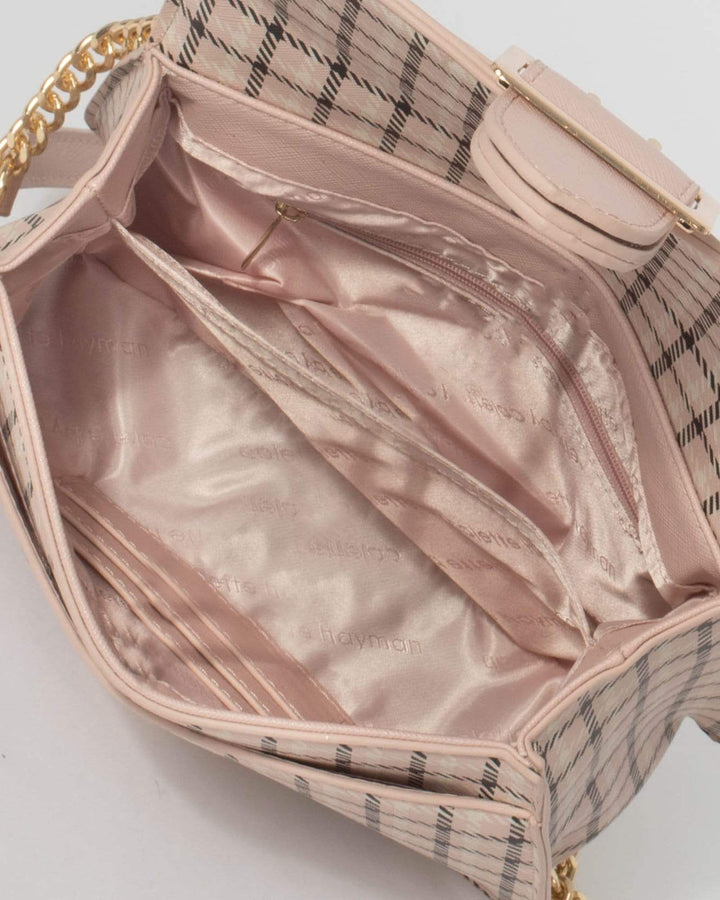 Pink And Black Check Buckle Crossbody Bag | Crossbody Bags
