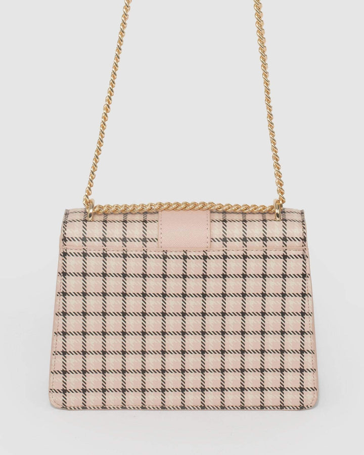 Pink And Black Check Buckle Crossbody Bag | Crossbody Bags