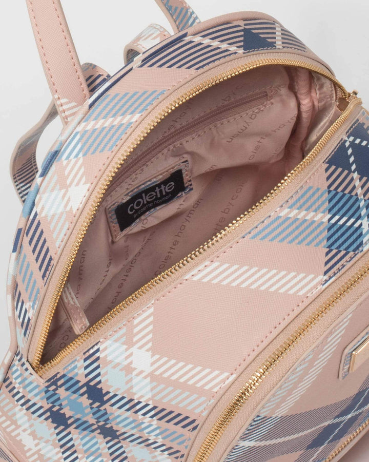 Pink And Blue Check Bridget Med Backpack | Backpacks