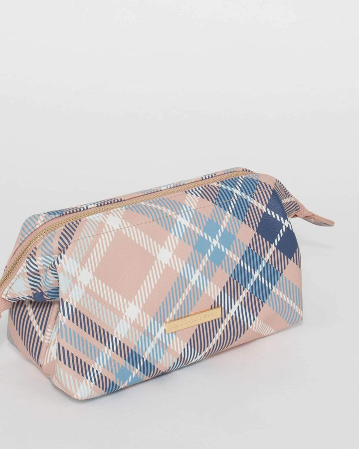 Pink And Blue Check Structured Cosmetic Case | Cosmetic Cases