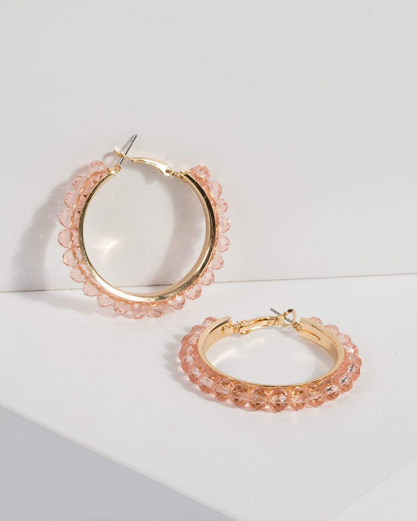 Pink Bead Midi Hoop Earrings | Earrings