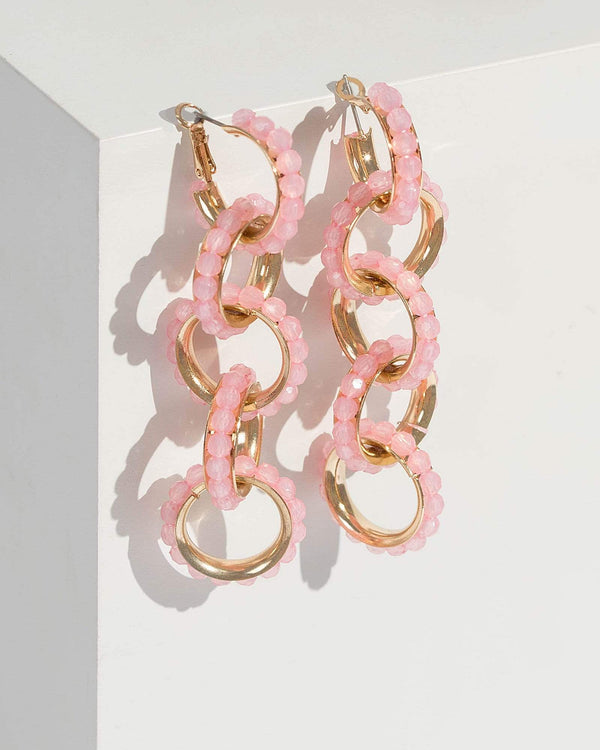 Pink Beaded Chain Link Earrings | Earrings