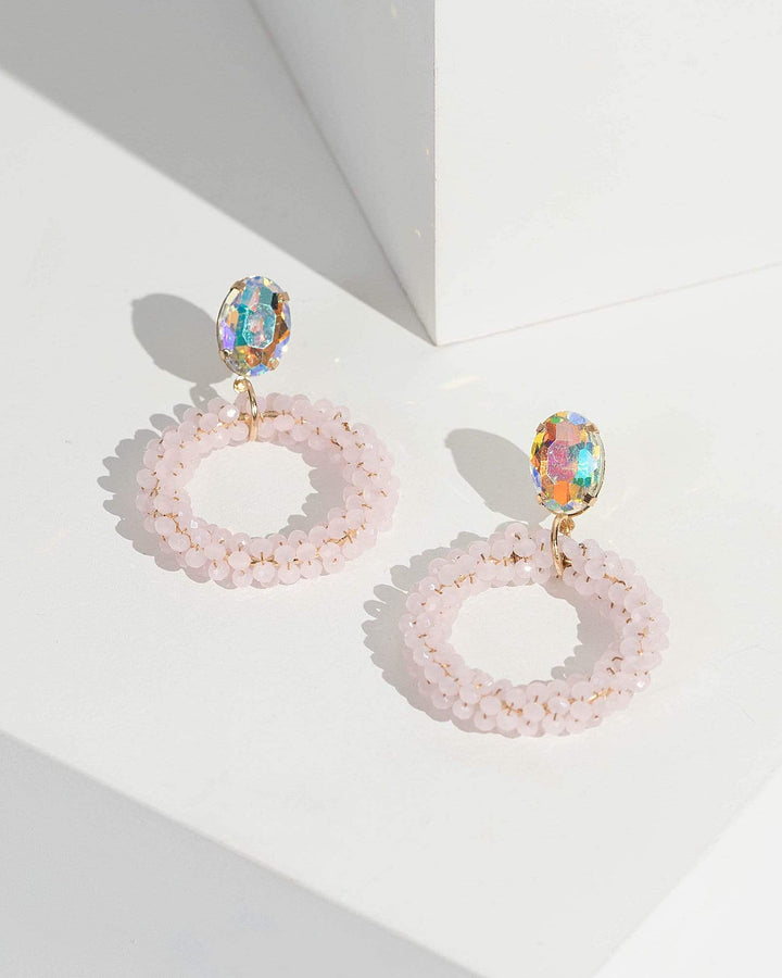 Pink Beaded Circle Drop Earrings | Earrings