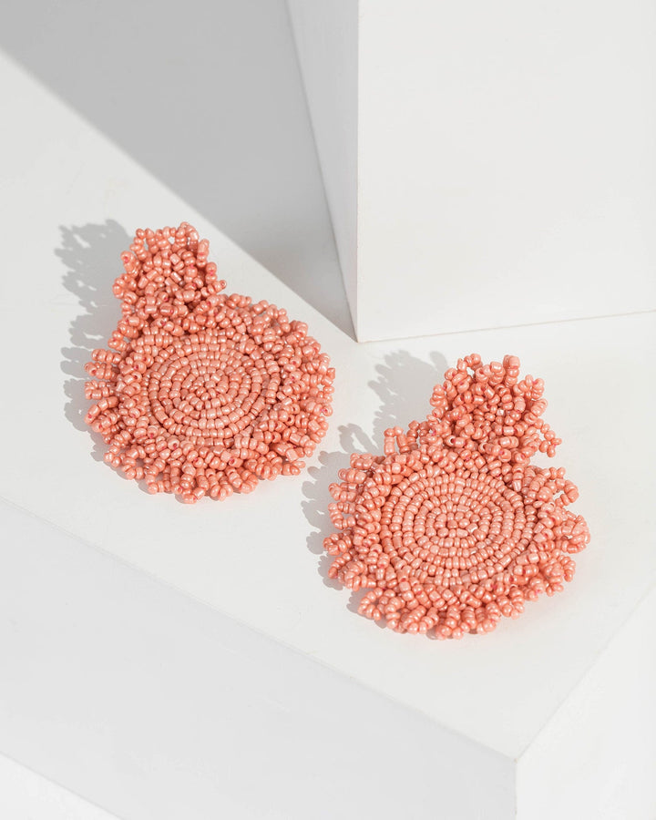 Pink Beaded Disc Drop Earrings | Earrings
