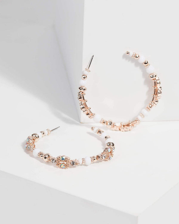 Pink Beaded Hoop Earrings | Earrings