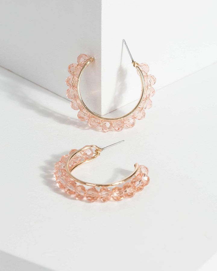 Pink Beaded Mid Hoop Earrings | Earrings