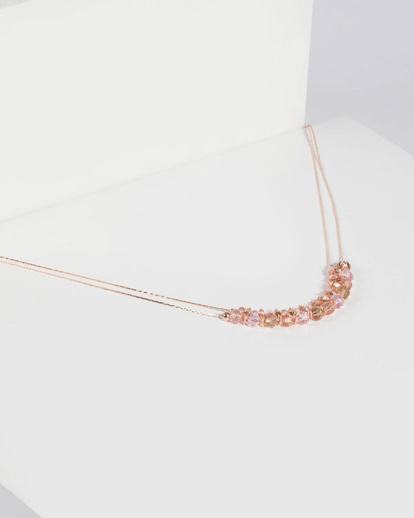 Pink Beaded Row Fine Necklace | Necklaces