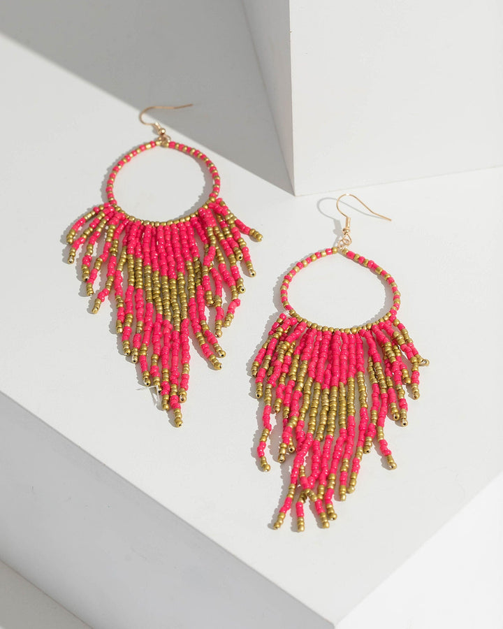 Pink Beaded Tassel Drop Earrings | Earrings