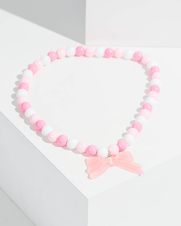 Colette by Colette Hayman Pink Bow Pendant Beaded Necklace