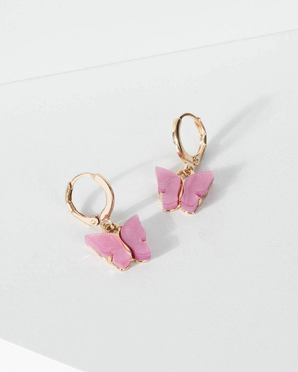 Pink Butterfly Huggie Hoop Earrings | Earrings