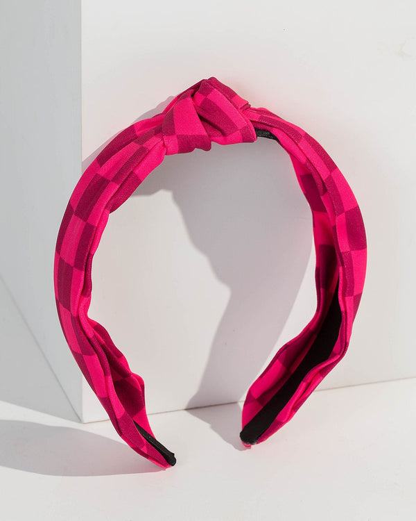 Pink Check Print Knotted Headband | Hair Accessories
