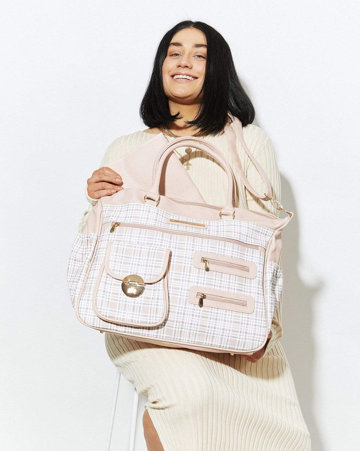 Pink Check Pocket And Zip Baby Bag | Baby Bags