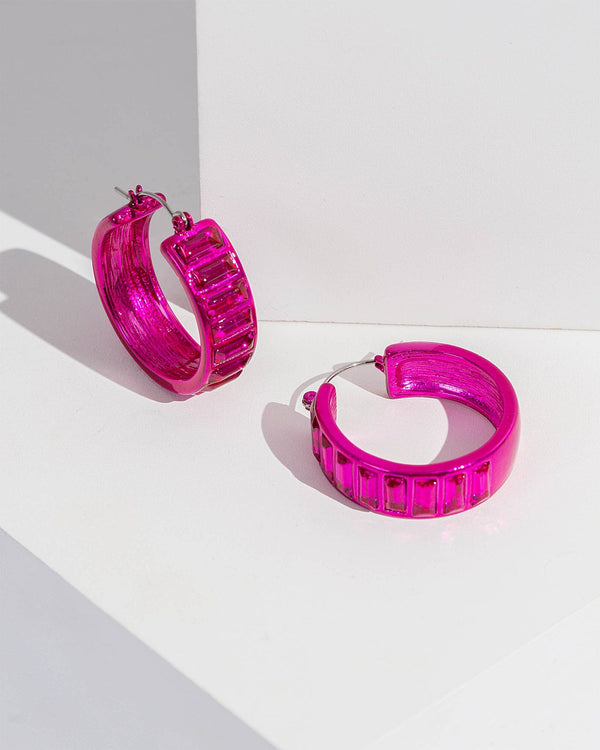 Colette by Colette Hayman Pink Colour Plated Crystal Hoop Earrings