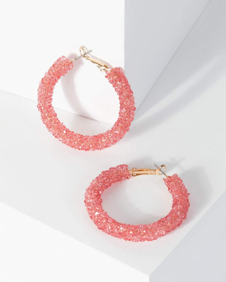 Pink Coloured Glitter Hoop Earrings | Earrings