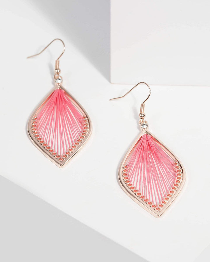 Pink Cotton Thread Wrap Drop Earrings | Earrings
