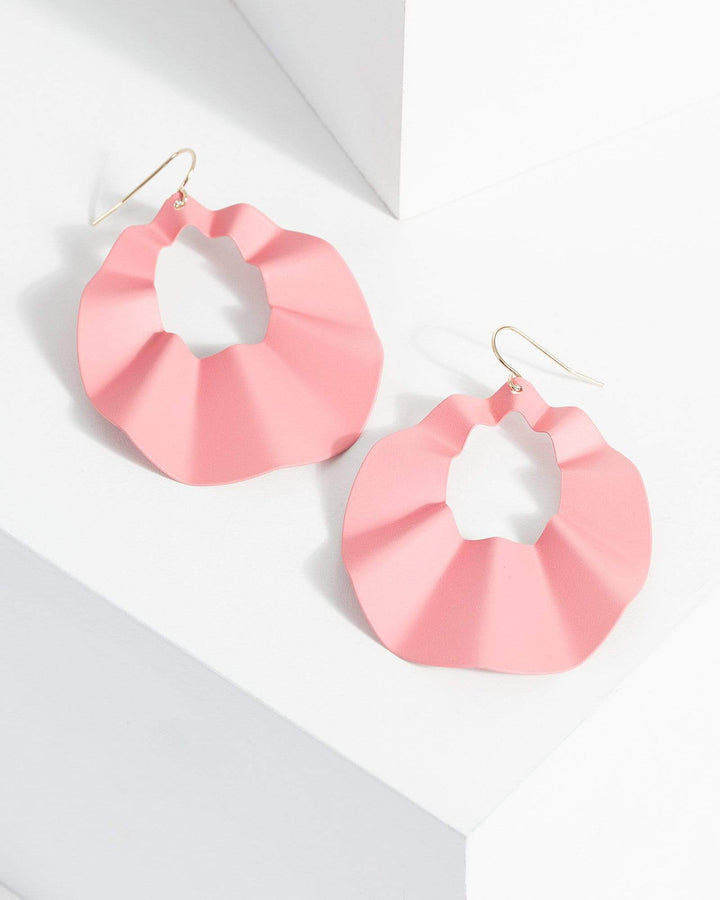 Pink Crinkle Circle Drop Earrings | Earrings