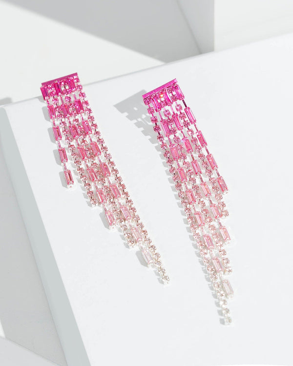 Colette by Colette Hayman Pink Crystal Asymmetrical Drop Earrings