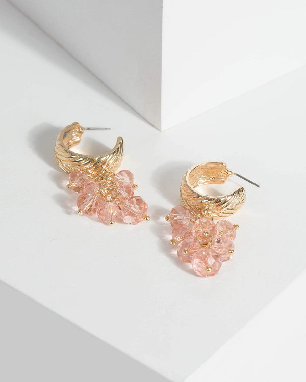 Pink Crystal Beaded Cluster Huggie Earrings | Earrings