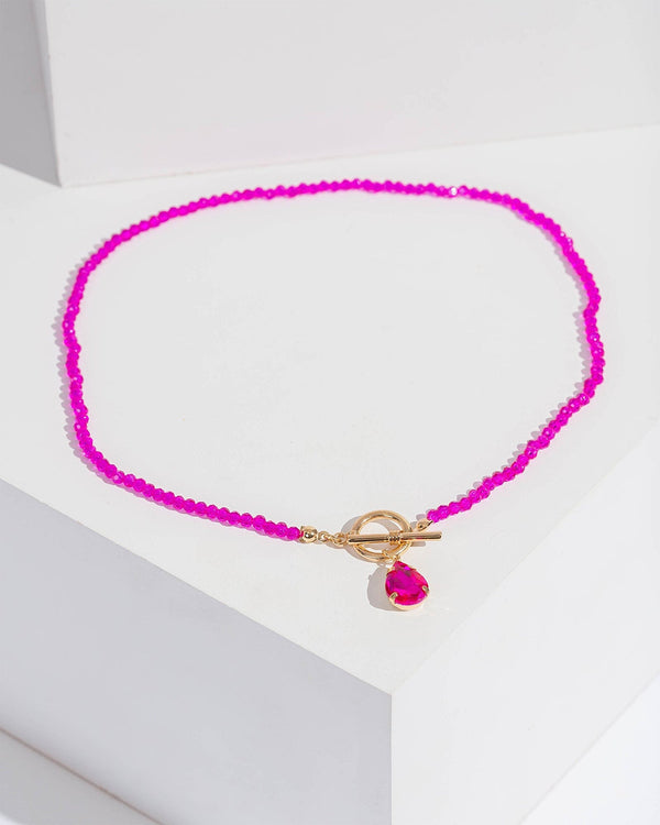 Colette by Colette Hayman Pink Crystal Beaded Toggle Necklace