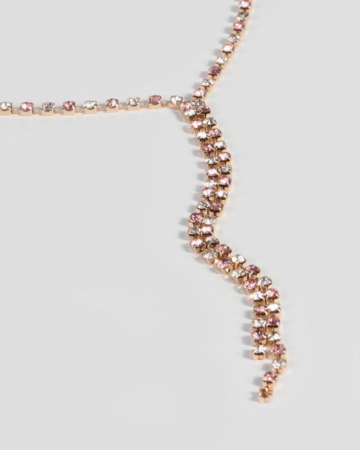 Pink Crystal Chain Lariat Necklace | Necklaces