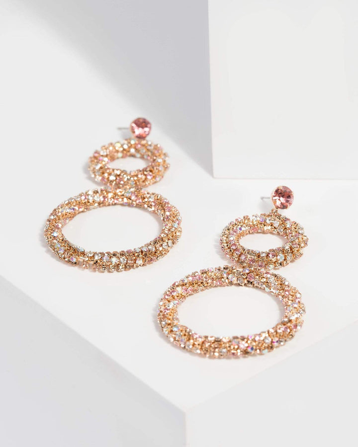 Pink Crystal Circle Drop Earrings | Earrings